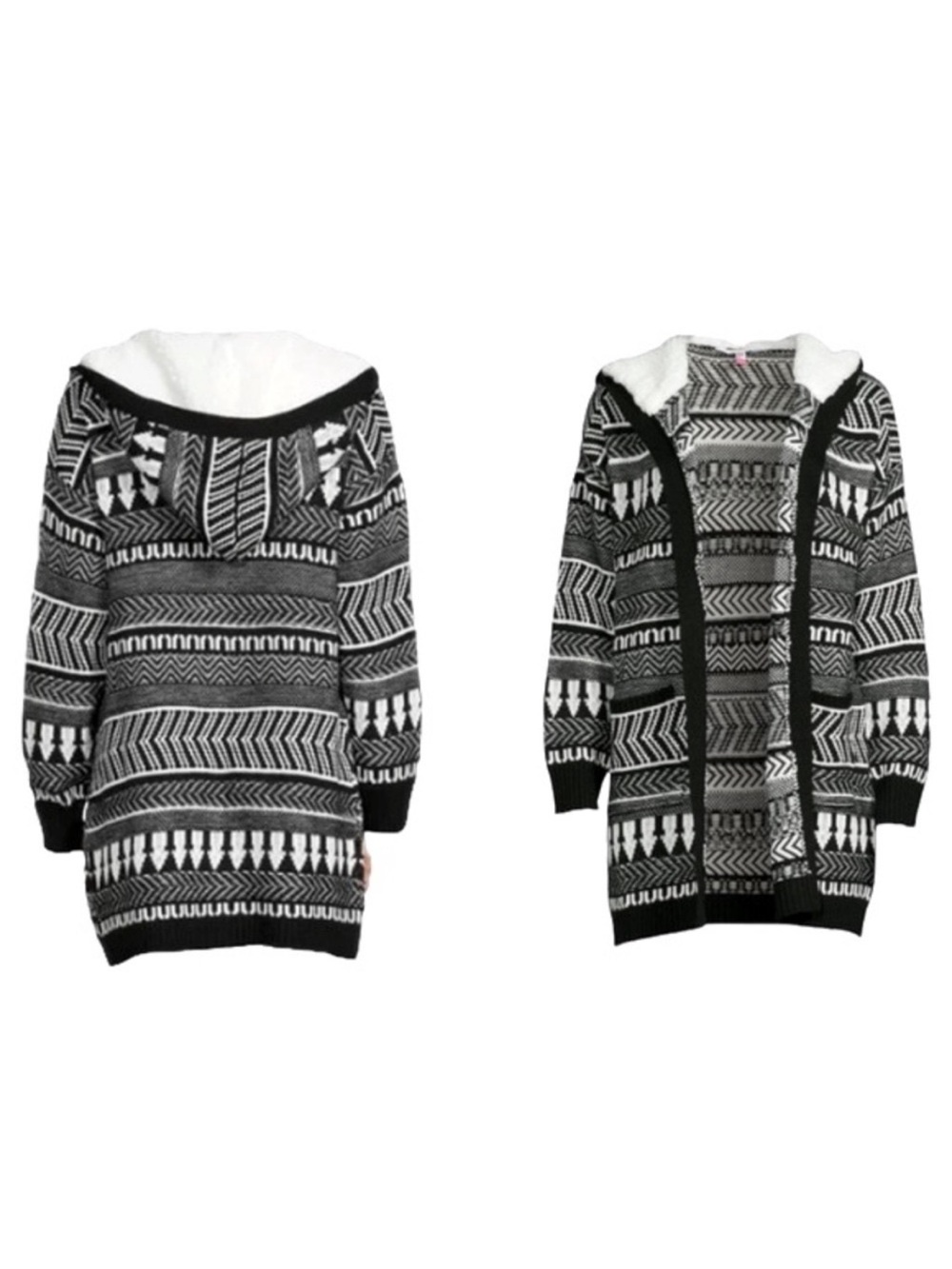 Cardigan Sweater With Faux Sherpa Hood - Picture 2 of 10